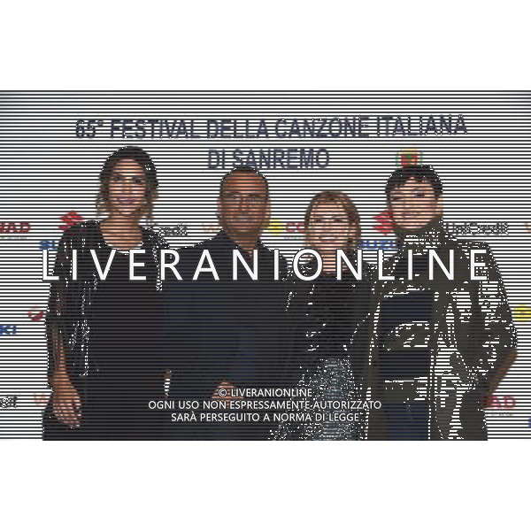 65mo Festival della canzone italiana di Sanremo 09 febbraio 2015 - Prima conferenza stampa nella foto Rocio Munoz Morales, Carlo Conti, Emma Marrone, Arisa ©Gazzaniga/AGENZIA ALDO LIVERANI SAS