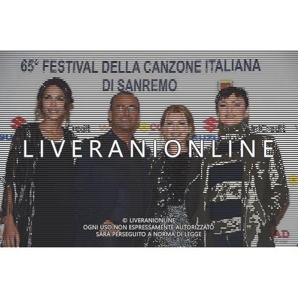 65mo Festival della canzone italiana di Sanremo 09 febbraio 2015 - Prima conferenza stampa nella foto Rocio Munoz Morales, Carlo Conti, Emma Marrone, Arisa ©Gazzaniga/AGENZIA ALDO LIVERANI SAS