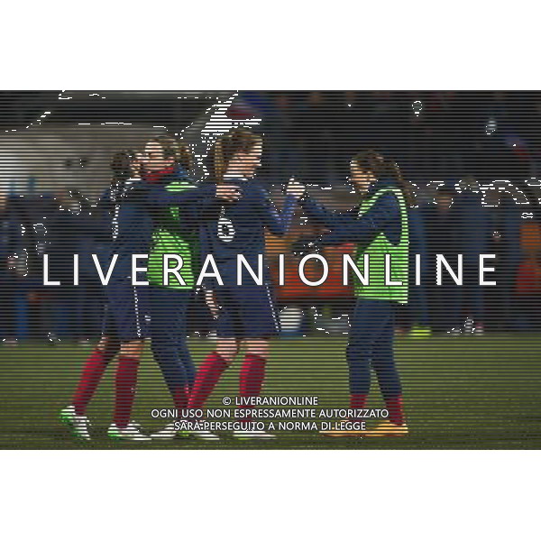 Joie Jessica HOUARA / Sabrina DELANNOY / Amandine HENRY / Laure BOULLEAU - 08.02.2015 - Football feminin - France / Etats Unis - match amical -Lorient Photo : Winterpress / Icon Sport AG ALDO LIVERANI SAS ONLY ITALY
