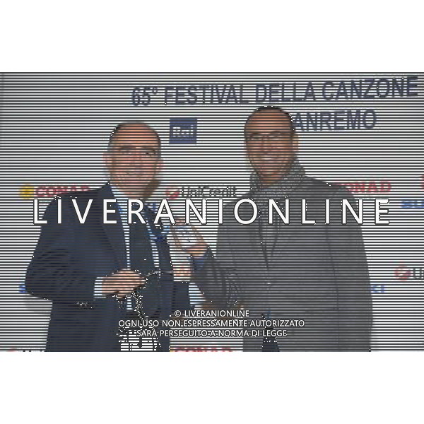 65 FESTIVAL DELLA CANZONE ITALIANA DI SANREMO 10-02-2015 NELLA FOTO CARLO CONTI CON GIANCARLO LEONE FOTO ALDO GAZZANIGA AG ALDO LIVERANI SAS