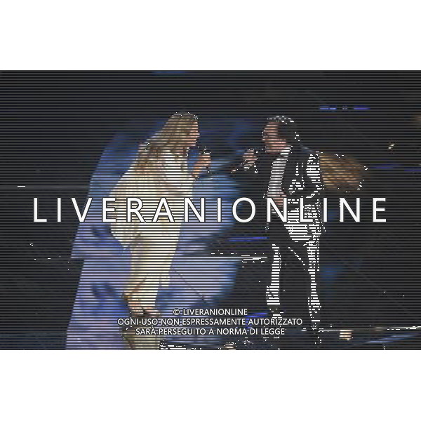 65mo FESTIVAL DELLA CANZONE ITALIANA DI SANREMO PRIMA SERATA 10 FEBBRAIO 2015 NELLA FOTO ALBANO CARRISI E ROMINA POWER ©Gazzaniga/Agenzia Aldo Liverani sas
