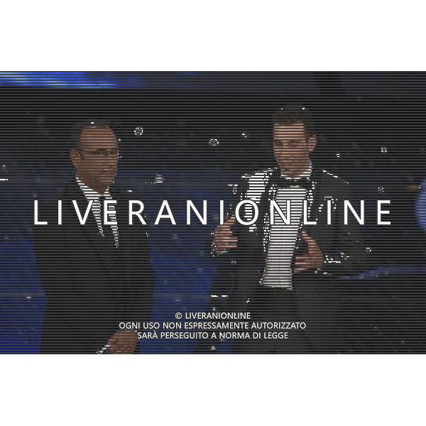 SECONDA SERATA 65mo FESTIVAL DELLA CANZONE ITALIANA DI SANREMO 11 FEBBRAIO 2015 nella foto Carlo Conti e Vincenzo Nibali ©Gazzaniga/Agenzia Aldo Liverani sas