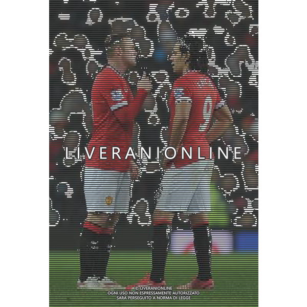 Manchester United\'s Wayne Rooney has words with Radamel Falcao Garc’a Photographer Dave Howarth/CameraSport Football - Barclays Premiership - Manchester United v Burnley - Wednesday 11th February 2015 - Old Trafford - Manchester © CameraSport - 43 Linden Ave. Countesthorpe. Leicester. England. LE8 5PG - Tel: +44 (0) 116 277 4147 - admin@camerasport.com - www.camerasport.com AG ALDO LIVERANI SAS ONLY ITALY