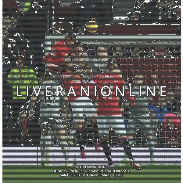 Manchester United\'s Chris Smalling rises highest to score his team\'s opening goal Photographer Dave Howarth/CameraSport Football - Barclays Premiership - Manchester United v Burnley - Wednesday 11th February 2015 - Old Trafford - Manchester © CameraSport - 43 Linden Ave. Countesthorpe. Leicester. England. LE8 5PG - Tel: +44 (0) 116 277 4147 - admin@camerasport.com - www.camerasport.com AG ALDO LIVERANI SAS ONLY ITALY