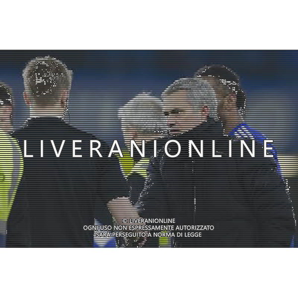 Chelsea manager JosŽ Mourinho shakes hands with the officials at the final whistle Photographer Craig Mercer/CameraSport Football - Barclays Premiership - Chelsea v Everton - Wednesday 11th February 2015 - Stamford Bridge - London © CameraSport - 43 Linden Ave. Countesthorpe. Leicester. England. LE8 5PG - Tel: +44 (0) 116 277 4147 - admin@camerasport.com - www.camerasport.com AG ALDO LIVERANI SAS ONLY ITALY