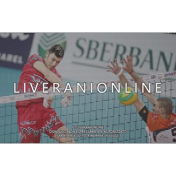 12.02.2015 Jastrzebie Zdroj sport siatkowka mezczyzn Liga Mistrzow 2015 , 2015 CEV DenizBank Volleyball Champions League - Men . Jastrzebski Wegiel (biale) - Sir Safety Perugia (czerwone) n/z. Simone Buti (L), Alen Pajenk (P). Fot. Tomasz Wantula / EDYTOR.net / NEWSPIX.PL --- Newspix.pl AG ALDO LIVERANI SAS ONLY ITALY *** Local Caption *** www.newspix.pl mail us: info@newspix.pl call us: 0048 022 23 22 222 --- Polish Picture Agency by Ringier Axel Springer Poland