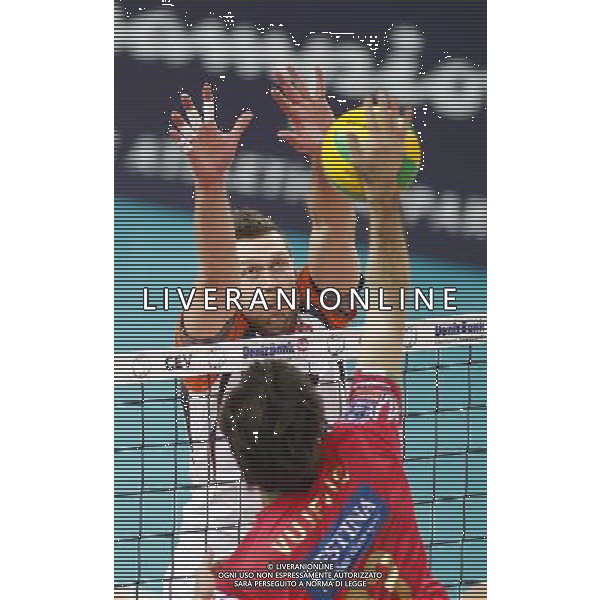 12.02.2015 Jastrzebie Zdroj sport siatkowka mezczyzn Liga Mistrzow 2015 , 2015 CEV DenizBank Volleyball Champions League - Men . Jastrzebski Wegiel (biale) - Sir Safety Perugia (czerwone) n/z. Patryk Czarnowski . Fot. Tomasz Wantula / EDYTOR.net / NEWSPIX.PL --- Newspix.pl AG ALDO LIVERANI SAS ONLY ITALY *** Local Caption *** www.newspix.pl mail us: info@newspix.pl call us: 0048 022 23 22 222 --- Polish Picture Agency by Ringier Axel Springer Poland