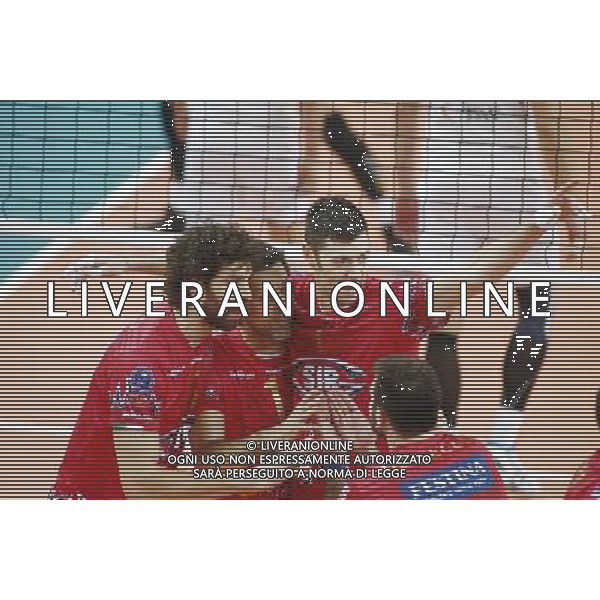 12.02.2015 Jastrzebie Zdroj sport siatkowka mezczyzn Liga Mistrzow 2015 , 2015 CEV DenizBank Volleyball Champions League - Men . Jastrzebski Wegiel (biale) - Sir Safety Perugia (czerwone) n/z. radosc siatkarzy Perugii . Fot. Tomasz Wantula / EDYTOR.net / NEWSPIX.PL --- Newspix.pl AG ALDO LIVERANI SAS ONLY ITALY *** Local Caption *** www.newspix.pl mail us: info@newspix.pl call us: 0048 022 23 22 222 --- Polish Picture Agency by Ringier Axel Springer Poland