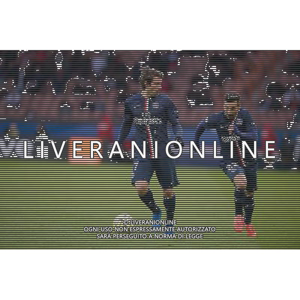 Ezequiel Lavezzi / Maxwell - 14.02.2015 - Paris Saint Germain / Caen - 25eme journee de Ligue 1 Photo : Andre Ferreira / Icon Sport AG ALDO LIVERANI SAS ONLY ITALY