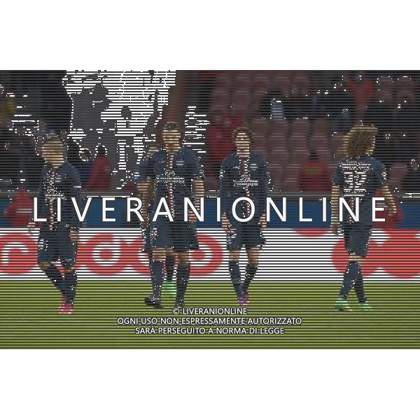 Deception PSG - Zlatan Ibrahimovic / David Luiz - 14.02.2015 - Paris Saint Germain / Caen - 25eme journee de Ligue 1 Photo : Andre Ferreira / Icon Sport AG ALDO LIVERANI SAS ONLY ITALY