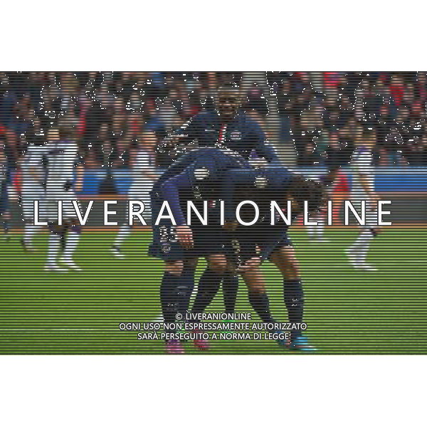 Joie Adrien RABIOT / Edinson CAVANI / Blaise MATUIDI - 21.02.2015 - PSG / Toulouse - 26eme journee de Ligue1 Photo : Winterpress / Icon Sport AG ALDO LIVERANI SAS ONLY ITALY *** Local Caption ***