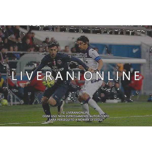 Javier PASTORE / Abel AGUILAR - 21.02.2015 - Paris Saint Germain / Toulouse - 26eme journee de Ligue 1 Photo : Johnny Fidelin / Icon Sport /Agenzia Aldo Liverani sas - ITALY ONLY - EDITORIAL USE ONLY