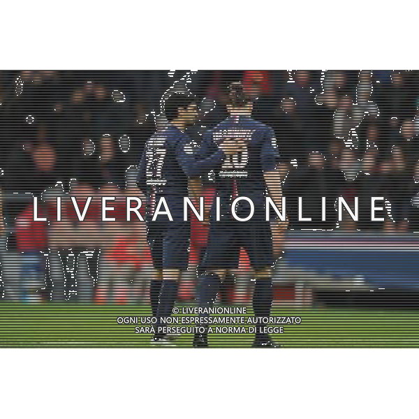 Zlatan IBRAHIMOVIC / Javier PASTORE - 21.02.2015 - Paris Saint Germain / Toulouse - 26eme journee de Ligue 1 Photo : Johnny Fidelin / Icon Sport /Agenzia Aldo Liverani sas - ITALY ONLY - EDITORIAL USE ONLY