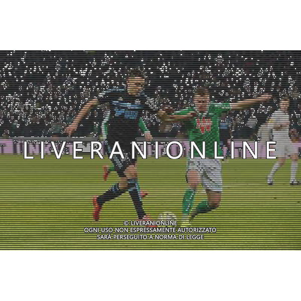 Lucas OCAMPOS / Franck TABANOU - 22.02.2015 - Saint Etienne / Marseille - 26eme journee de Ligue 1 - Photo : Gaston Petrelli / Icon Sport AG ALDO LIVERANI SAS ONLY ITALY