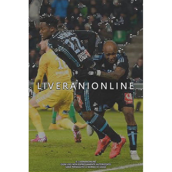 Joie Marseille - Michy BATSHUAYI / Andre AYEW - 22.02.2015 - Saint Etienne / Marseille - 26eme journee de Ligue 1 - Photo : Gaston Petrelli / Icon Sport AG ALDO LIVERANI SAS ONLY ITALY