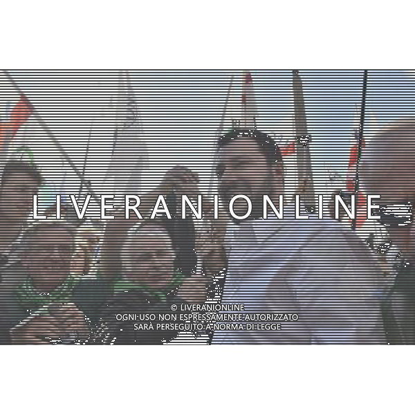 ROMA 28-02-2015 MANIFESTAZIONE DELLA LEGA NORD CONTRO RENZI A CASA ORGANIZZATA DA MATTEO SALVINI NELLA FOTO MATTEO SALVINI FOTO FABRIZIO CORRADETTI-AG ALDO LIVERANI SAS