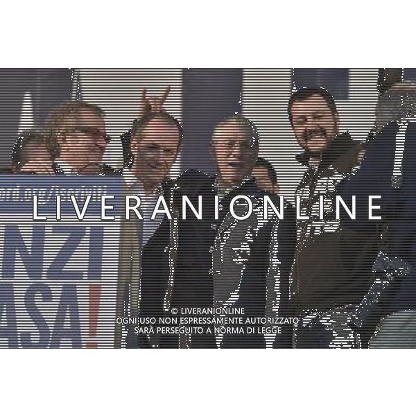 ROMA 28-02-2015 MANIFESTAZIONE DELLA LEGA NORD CONTRO RENZI A CASA ORGANIZZATA DA MATTEO SALVINI NELLA FOTO: MATTEO SALVINI,GIORGIA MELONI,GIANLUCA BUONANNO,LUCA ZAIA,UMBERTO BOSSI FOTO FABRIZIO CORRADETTI-AG ALDO LIVERANI SAS