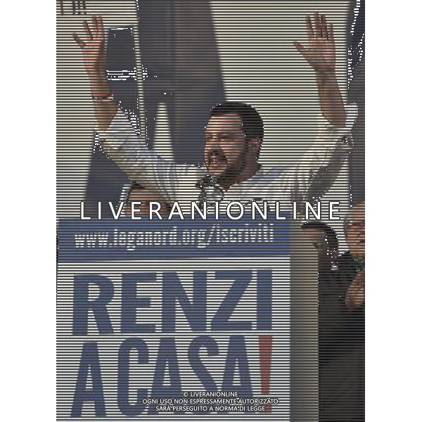 ROMA 28-02-2015 MANIFESTAZIONE DELLA LEGA NORD CONTRO RENZI A CASA ORGANIZZATA DA MATTEO SALVINI NELLA FOTO: MATTEO SALVINI FOTO FABRIZIO CORRADETTI-AG ALDO LIVERANI SAS