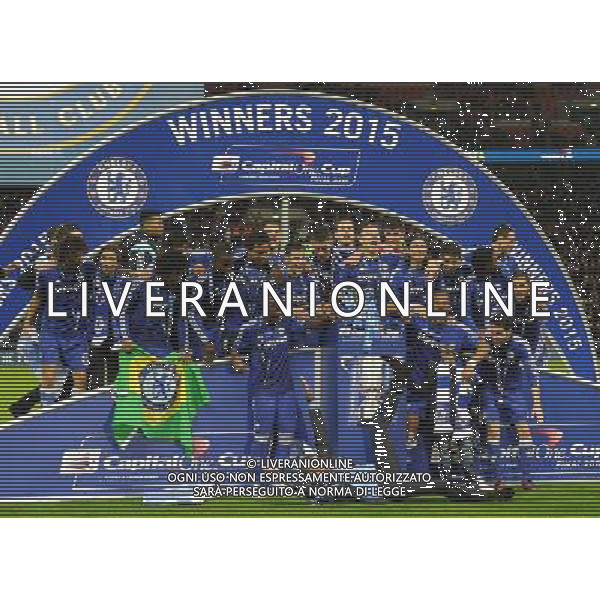 Chelsea celebrate winning the capital one cup final Photographer Ashley Crowden/CameraSport Football - Capital One Cup Final - Chelsea v Tottenham Hotspur - Sunday 1st March 2015 - Wembley - London © CameraSport - 43 Linden Ave. Countesthorpe. Leicester. England. LE8 5PG - Tel: +44 (0) 116 277 4147 - admin@camerasport.com - www.camerasport.com AG ALDO LIVERANI SAS ONLY ITALY