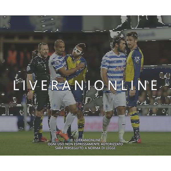 Arsenal\'s Francis Coquelin (masked) argues with Queens Park Rangers\' Karl Henry Photographer Ashley Western/CameraSport Football - Barclays Premiership - Queens Park Rangers v Arsenal - Wednesday 4th March 2015 - Loftus Road - London © CameraSport - 43 Linden Ave. Countesthorpe. Leicester. England. LE8 5PG - Tel: +44 (0) 116 277 4147 - admin@camerasport.com - www.camerasport.com /Agenzia Aldo Liverani sas - ITALY ONLY - EDITORIAL USE ONLY