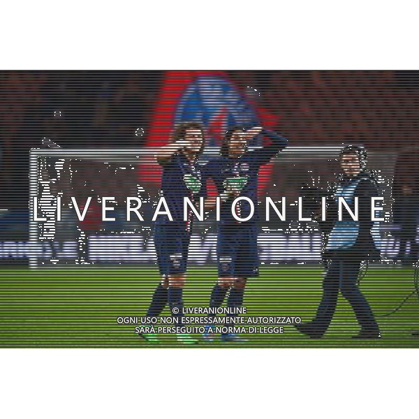 David LUIZ / Edinson CAVANI - 04.03.2015 - PSG / Monaco - 1/4Finale Coupe de France Photo : Winter Press / Icon Sport /Agenzia Aldo Liverani sas - ITALY ONLY - EDITORIAL USE ONLY