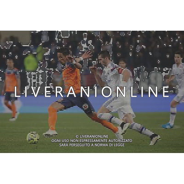 Lucas Barrios / Maxime GONALONS - 08.03.2015 - Montpellier / Lyon - 28eme journee de Ligue 1 Photo : Andre Delon / Icon Sport AG ALDO LIVERANI SAS ONLY ITALY
