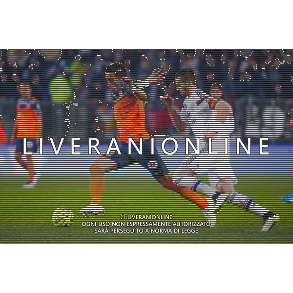 Lucas Barrios / Maxime Gonalons - 08.03.2015 - Montpellier / Lyon - 28eme journee de Ligue 1 Photo : Andre Delon / Icon Sport AG ALDO LIVERANI SAS ONLY ITALY *** Local Caption ***
