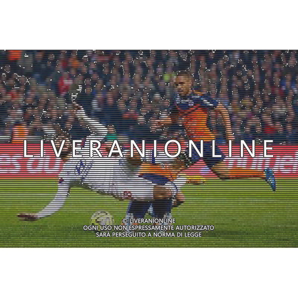 Nabil Fekir / Faute de Abdelhamid El Kaoutari - 08.03.2015 - Montpellier / Lyon - 28eme journee de Ligue 1 Photo : Andre Delon / Icon Sport AG ALDO LIVERANI SAS ONLY ITALY *** Local Caption ***