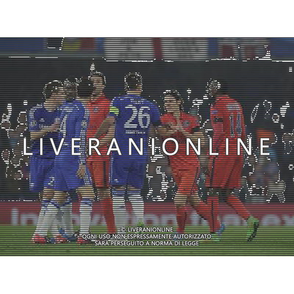 Tempers raised as Paris Saint-Germain\'s Zlatan Ibrahimovic is shown a red card by Referee Bjorn Kuipers Photographer Ashley Western/CameraSport Football - UEFA Champions League Round of 16, Second Leg - Chelsea v Paris Saint-Germain - Wednesday 11th March 2015 - Stamford Bridge - London © CameraSport - 43 Linden Ave. Countesthorpe. Leicester. England. LE8 5PG - Tel: +44 (0) 116 277 4147 - admin@camerasport.com - www.camerasport.com AG ALDO LIVERANI SAS ONLY ITALY