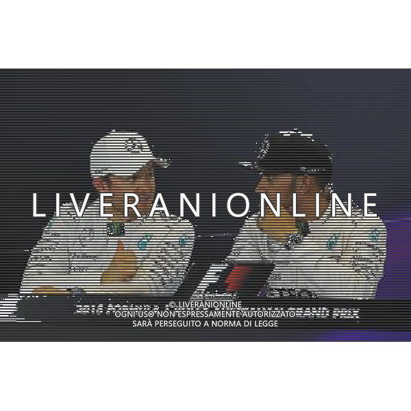 (L to R): Nico Rosberg (GER) Mercedes AMG F1 with pole sitter Lewis Hamilton (GBR) Mercedes AMG F1 in the FIA Press Conference. 14.03.2015. Formula 1 World Championship, Rd 1, Australian Grand Prix, Albert Park, Melbourne, Australia, Qualifying Day. AG ALDO LIVERANI SAS ONLY ITALY