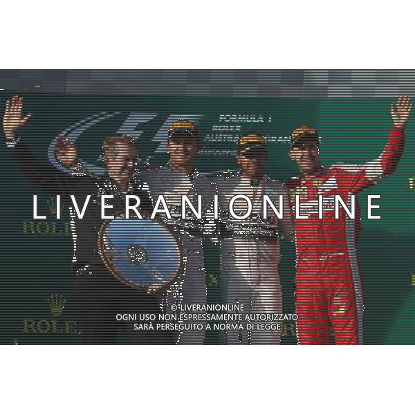 1st place Lewis Hamilton (GBR) Mercedes AMG F1, 2nd place Nico Rosberg (GER) Mercedes AMG F1 W06 and 3rd place Sebastian Vettel (GER) Ferrari. 15.03.2015. Formula 1 World Championship, Rd 1, Australian Grand Prix, Albert Park, Melbourne, Australia, Race Day. AG ALDO LIVERANI SAS ONLY ITALY