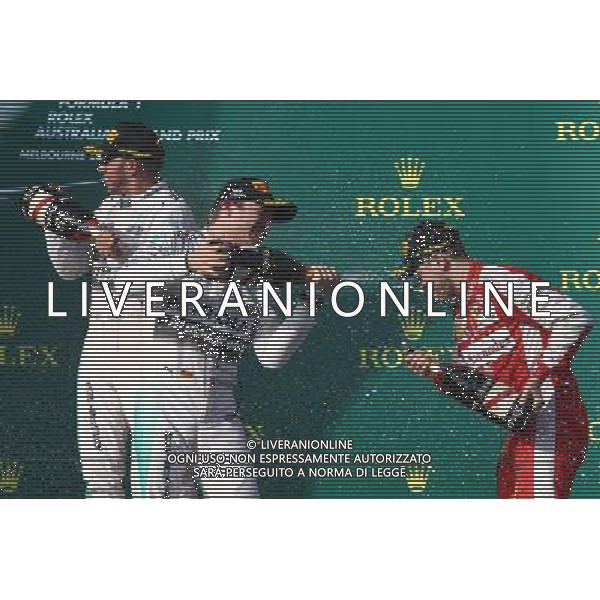 1st place Lewis Hamilton (GBR) Mercedes AMG F1, 2nd place Nico Rosberg (GER) Mercedes AMG F1 W06 and 3rd place Sebastian Vettel (GER) Ferrari. 15.03.2015. Formula 1 World Championship, Rd 1, Australian Grand Prix, Albert Park, Melbourne, Australia, Race Day. AG ALDO LIVERANI SAS ONLY ITALY