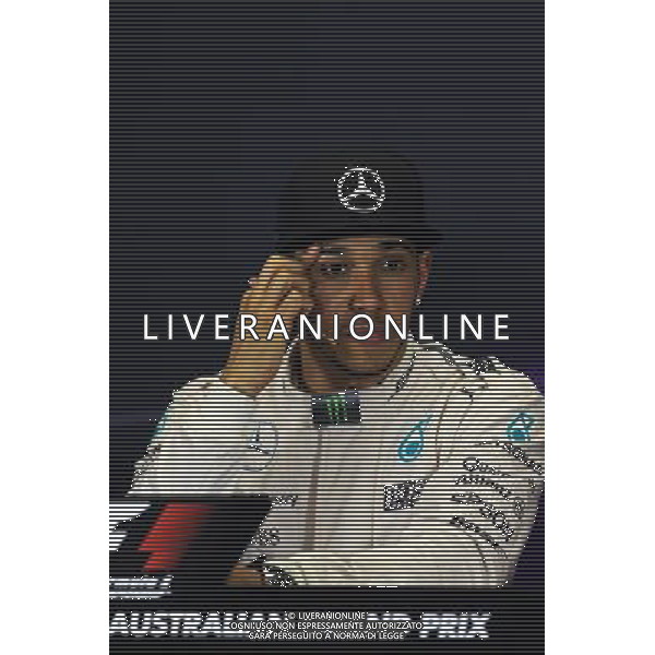 Lewis Hamilton (GBR) Mercedes AMG F1 in the FIA Press Conference. 15.03.2015. Formula 1 World Championship, Rd 1, Australian Grand Prix, Albert Park, Melbourne, Australia, Race Day. AG ALDO LIVERANI SAS ONLY ITALY