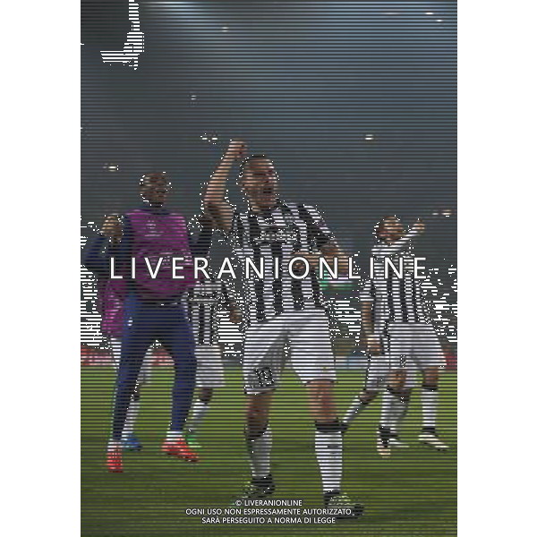 Fu§ball, firo : 18.03.2015 CL, Champions League, Saison 2014/2015, BVB, Borussia Dortmund, Juventus Turin,0:3 Schlussjubel, Leonardo Bonucci, Juventus Turin, ganze Figur, $worldrightsEs gelten unsere AGB, einsehbar auf esultanza fine gara www.firosportphoto.de, copyright by firo sportphoto: /Agenzia Aldo Liverani sas - ITALY ONLY - EDITORIAL USE ONLY