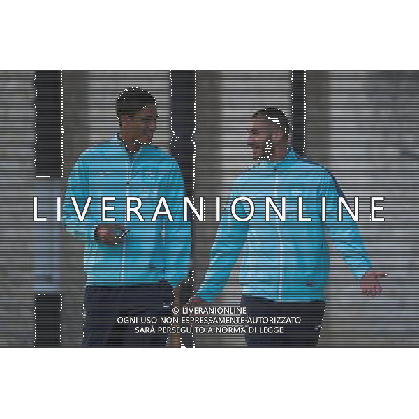 Raphael Varane / Karim Benzema - 23.03.2015 - Football - Entrainement France -Clairefontaine Photo : Andre Ferreira / Icon Sport AG ALDO LIVERANI SAS ONLY ITALY
