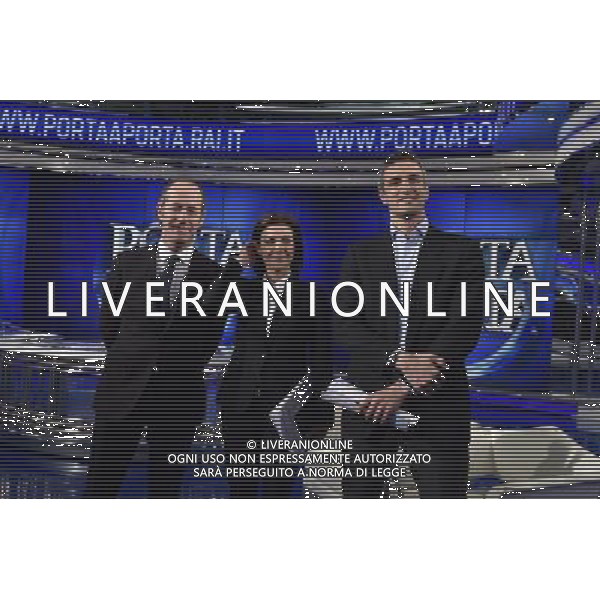 Trasmissione televisiva \'Porta a Porta\' del 02 aprile 2015 nella foto Alessandra Moretti Jacopo Berti e Luca Zaia ©Corradetti/Agenzia Aldo Liverani sas