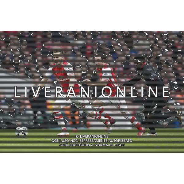 Arsenal\'s Aaron Ramsey in action during todays match Photographer Craig Mercer/CameraSport Football - Barclays Premiership - Arsenal v Liverpool - Saturday 4th April 2015 - The Emirates Stadium - London © CameraSport - 43 Linden Ave. Countesthorpe. Leicester. England. LE8 5PG - Tel: +44 (0) 116 277 4147 - admin@camerasport.com - www.camerasport.com AG ALDO LIVERANI SAS ONLY ITALY