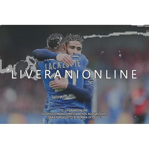 Joie Nabil FEKIR / Alexandre LACAZETTE - 04.04.2015 - Guingamp / Lyon - 31eme journee de Ligue 1 Photo : Vincent Michel / Icon Sport /Agenzia Aldo Liverani sas - ITALY ONLY - EDITORIAL USE ONLY
