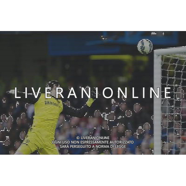 Chelsea\'s Thibaut Courtois is beaten by a long range strike by Stoke City\'s Charlie Adam to make the score 1-1 Photographer Craig Mercer/CameraSport Football - Barclays Premiership - Chelsea v Stoke City - Saturday 4th April 2015 - Stamford Bridge - London © CameraSport - 43 Linden Ave. Countesthorpe. Leicester. England. LE8 5PG - Tel: +44 (0) 116 277 4147 - admin@camerasport.com - www.camerasport.com