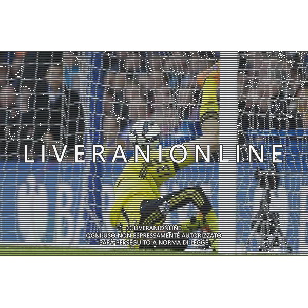 Chelsea\'s Thibaut Courtois is beaten by a long range strike by Stoke City\'s Charlie Adam to make the score 1-1 Photographer Craig Mercer/CameraSport Football - Barclays Premiership - Chelsea v Stoke City - Saturday 4th April 2015 - Stamford Bridge - London © CameraSport - 43 Linden Ave. Countesthorpe. Leicester. England. LE8 5PG - Tel: +44 (0) 116 277 4147 - admin@camerasport.com - www.camerasport.com