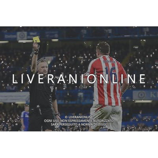 Stoke City\'s Charlie Adam gets booked for dissent by referee Jonathan Moss Photographer Craig Mercer/CameraSport Football - Barclays Premiership - Chelsea v Stoke City - Saturday 4th April 2015 - Stamford Bridge - London © CameraSport - 43 Linden Ave. Countesthorpe. Leicester. England. LE8 5PG - Tel: +44 (0) 116 277 4147 - admin@camerasport.com - www.camerasport.com AG ALDO LIVERANI SAS ONLY ITALY