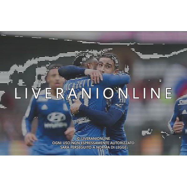 Joie Alexandre LACAZETTE / Nabil FEKIR - 04.04.2015 - Guingamp / Lyon - 31eme journee de Ligue 1 Photo : Vincent Michel / Icon Sport AG ALDO LIVERANI SAS ONLY ITALY