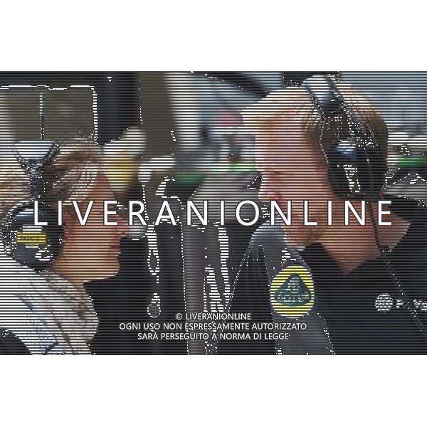(L to R): Jennie Gow (GBR) BBC Radio 5 Live Pitlane Reporter with Andy Stobart (GBR) Lotus F1 Team Press Officer. 11.04.2015. Formula 1 World Championship, Rd 3, Chinese Grand Prix, Shanghai, China, Qualifying Day. AG ALDO LIVERANI SAS ONLY ITALY