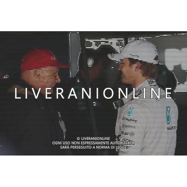 (L to R): Niki Lauda (AUT) Mercedes Non-Executive Chairman with Nico Rosberg (GER) Mercedes AMG F1. 11.04.2015. Formula 1 World Championship, Rd 3, Chinese Grand Prix, Shanghai, China, Qualifying Day. AG ALDO LIVERANI SAS ONLY ITALY