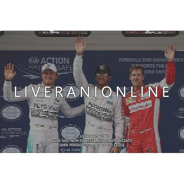 Pole for Lewis Hamilton (GBR) Mercedes AMG F1 2nd for Nico Rosberg (GER) Mercedes AMG F1 and 3rd for Sebastian Vettel (GER) Ferrari. 11.04.2015. Formula 1 World Championship, Rd 3, Chinese Grand Prix, Shanghai, China, Qualifying Day. AG ALDO LIVERANI SAS ONLY ITALY