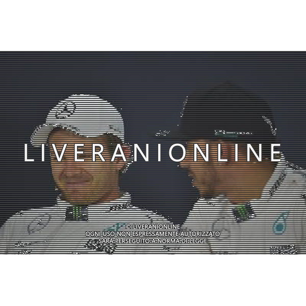 (L to R): Nico Rosberg (GER) Mercedes AMG F1 and Lewis Hamilton (GBR) Mercedes AMG F1 in the FIA Press Conference. 11.04.2015. Formula 1 World Championship, Rd 3, Chinese Grand Prix, Shanghai, China, Qualifying Day. AG ALDO LIVERANI SAS ONLY ITALY