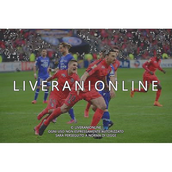 Joie Marco Verratti / Zlatan IBRAHIMOVIC - 11.04.2015 - Bastia / PSG - Finale de la Coupe de Ligue 2015 Photo : Dave Winter / Icon Sport AG ALDO LIVERANI SAS ONLY ITALY