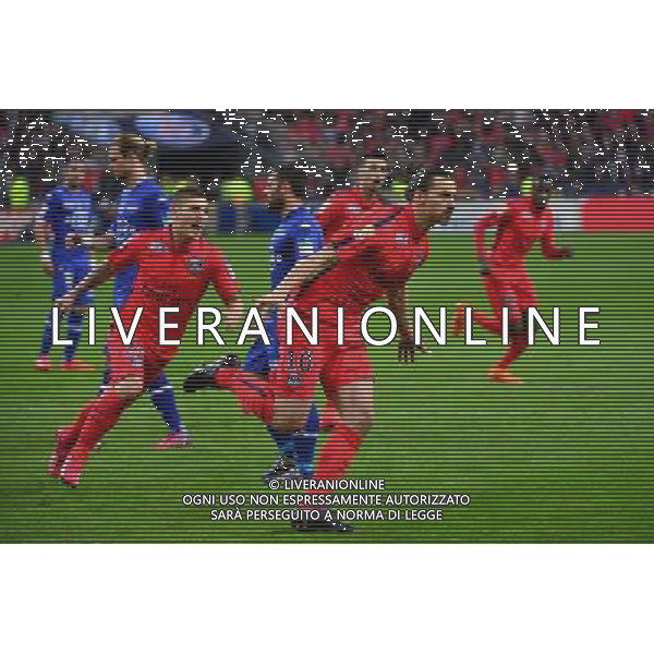 Joie Marco Verratti / Zlatan IBRAHIMOVIC - 11.04.2015 - Bastia / PSG - Finale de la Coupe de Ligue 2015 Photo : Dave Winter / Icon Sport AG ALDO LIVERANI SAS ONLY ITALY