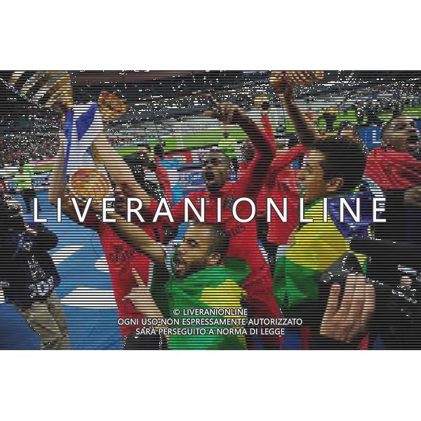 Victoire du PSG / Edinson CAVANI / Blaise MATUIDI / LUCAS MOURA / MARQUINHOS - 11.04.2015 - Bastia / PSG - Finale de la Coupe de la Ligue 2015 Photo : Dave Winter / Icon Sport