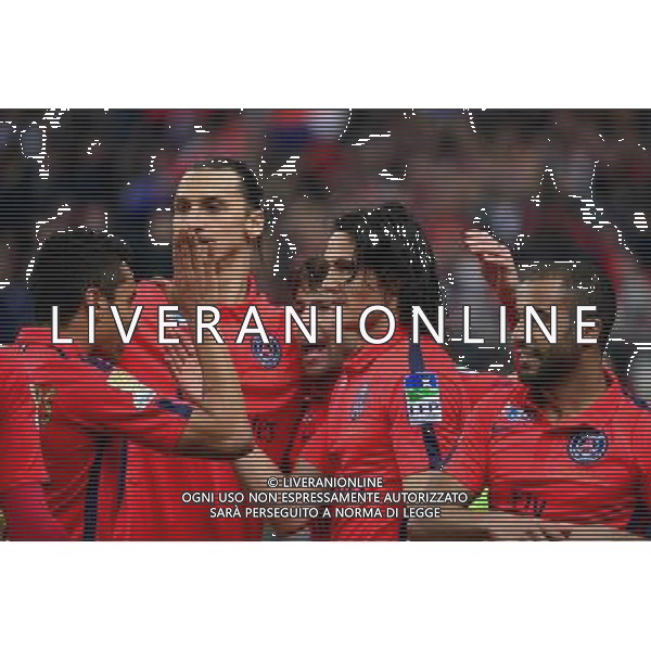 Victoire du PSG / Edinson CAVANI / Zlatan IBRAHIMOVIC - 11.04.2015 - Bastia / PSG - Finale de la Coupe de la Ligue 2015 Photo : Dave Winter / Icon Sport